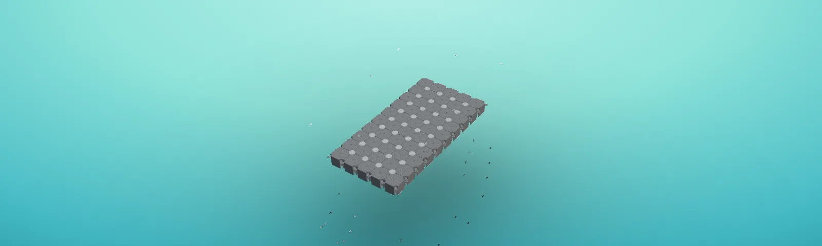 A CanDock 5x10 floating platform beginning to come apart, pins and hardware separating from the cubes